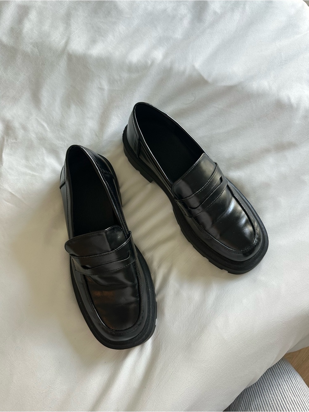 Black Leather Penny Loafers for Women - Picture 2 of 4